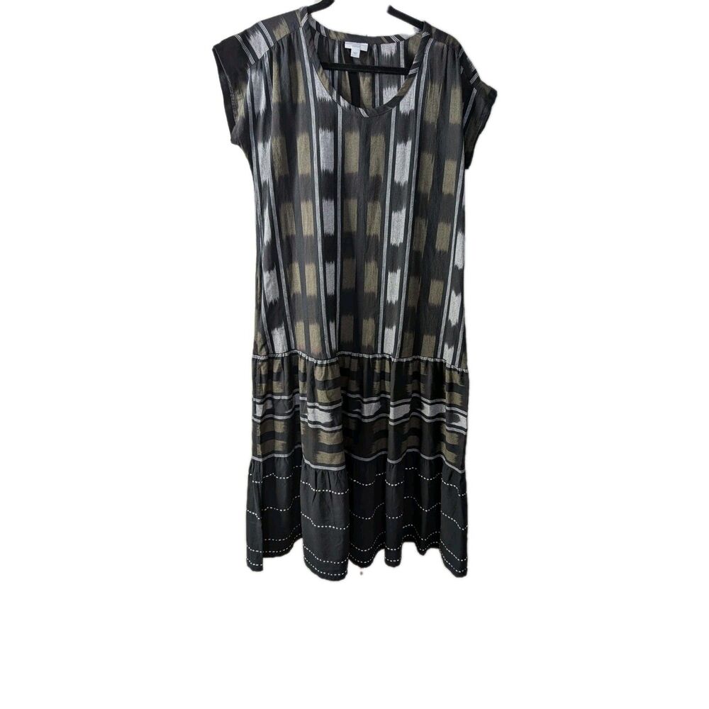 J. Jill Striped Drop Waist Dress Midi Black Brown L